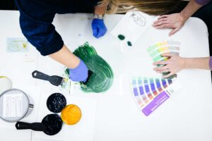 design studio overhead picture of colour mixing process