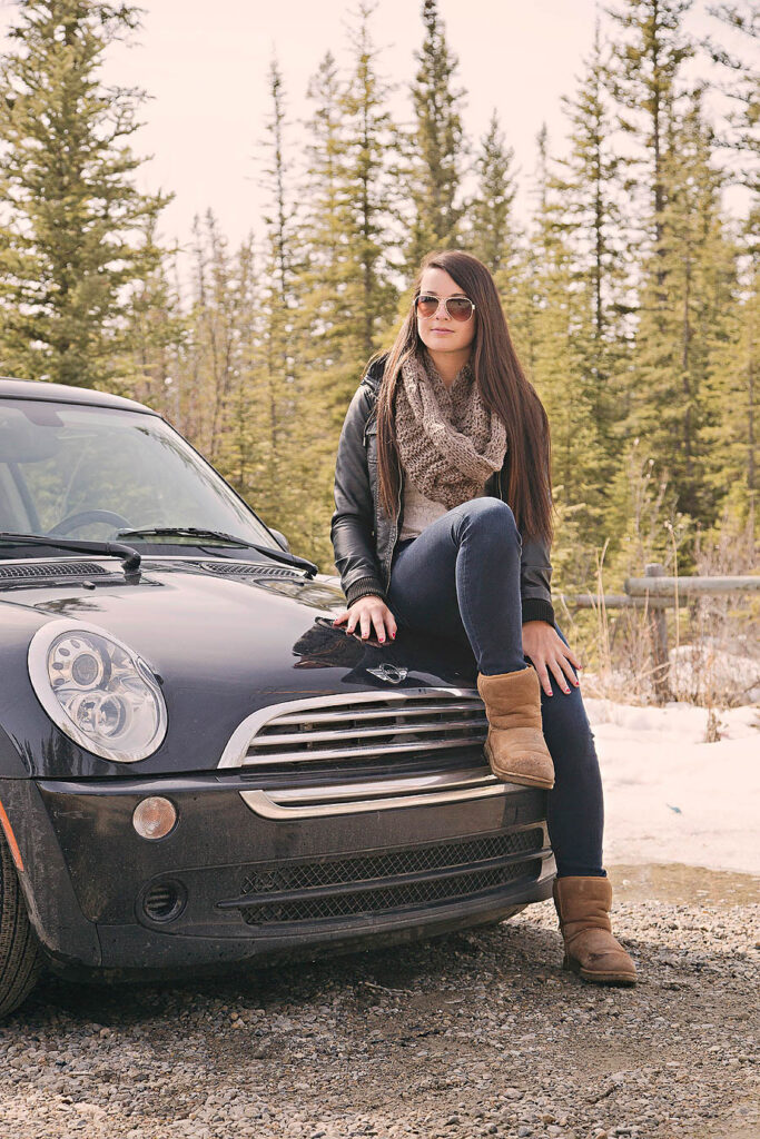 high school graduate personalized outdoor portait Mini Cooper