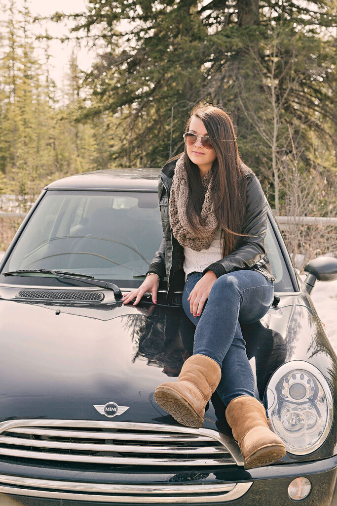 high school graduate personalized outdoor portait Mini Cooper