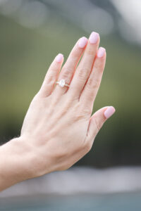 Engagement ring photographed during mountain proposal in Kananaskis